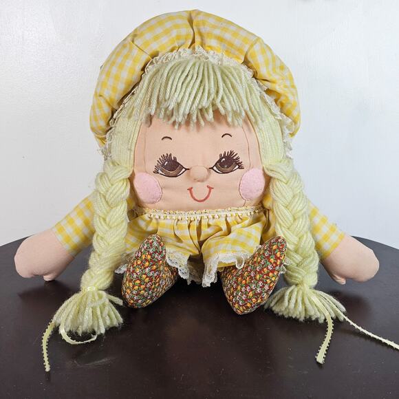 Vintage Humpty Dumpty Doll Plush Stuffed Girl Bonnet - uncanny strange toy - Picture 1 of 4